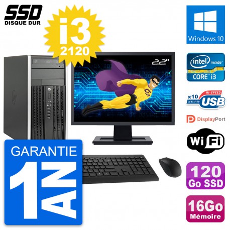 PC Tour HP 6300 CMT Ecran 22" Intel i3-2120 RAM 16Go SSD 120Go Windows 10 Wifi