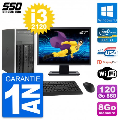 PC Tour HP 6300 CMT Ecran 27" Intel i3-2120 RAM 8Go SSD 120Go Windows 10 Wifi