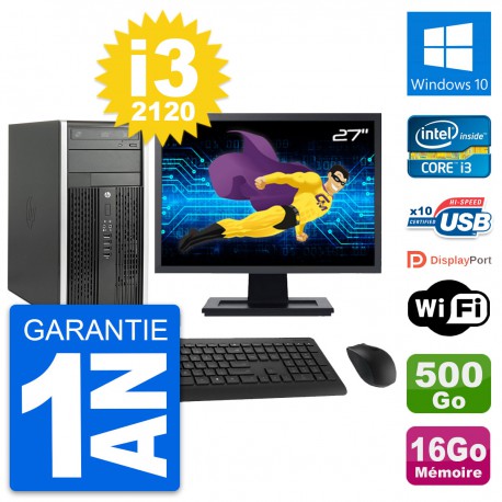 PC Tour HP Pro 6300 CMT Ecran 27" i3-2120 RAM 16Go Disque 500Go Windows 10 Wifi