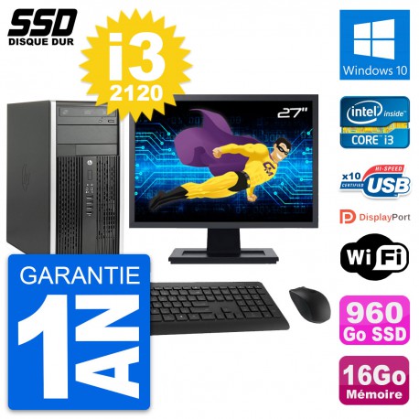 PC Tour HP 6300 CMT Ecran 27" Intel i3-2120 RAM 16Go SSD 960Go Windows 10 Wifi
