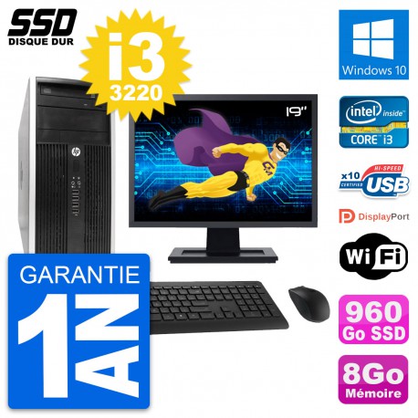 PC Tour HP 6300 CMT Ecran 19" Intel i3-3220 RAM 8Go SSD 960Go Windows 10 Wifi