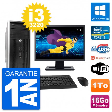 PC Tour HP 6300 CMT Ecran 19" i3-3220 RAM 16Go Disque Dur 1To Windows 10 Wifi