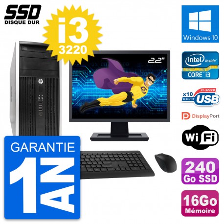 PC Tour HP 6300 CMT Ecran 22" Intel i3-3220 RAM 16Go SSD 240Go Windows 10 Wifi