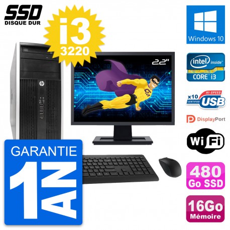 PC Tour HP 6300 CMT Ecran 22" Intel i3-3220 RAM 16Go SSD 480Go Windows 10 Wifi