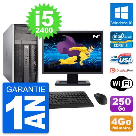 PC Tour HP Pro 6300 CMT Ecran 19" i5-2400 RAM 4Go Disque 250Go Windows 10 Wifi