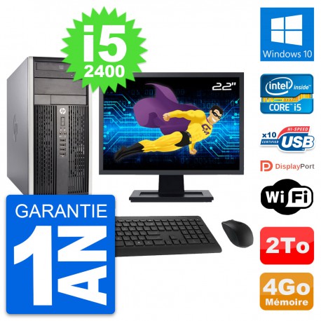 PC Tour HP Pro 6300 CMT Ecran 22" i5-2400 RAM 4Go Disque Dur 2To Windows 10 Wifi