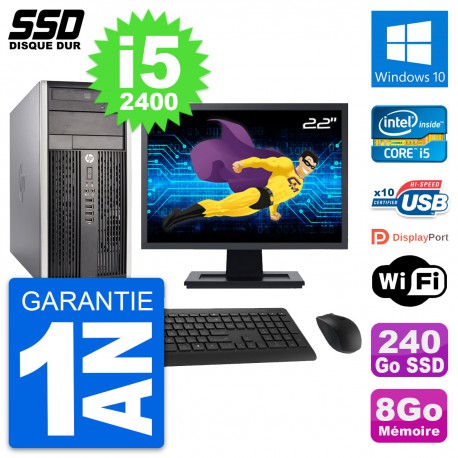 PC Tour HP 6300 CMT Ecran 22" Intel i5-2400 RAM 8Go SSD 240Go Windows 10 Wifi