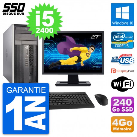 PC Tour HP 6300 CMT Ecran 27" Intel i5-2400 RAM 4Go SSD 240Go Windows 10 Wifi