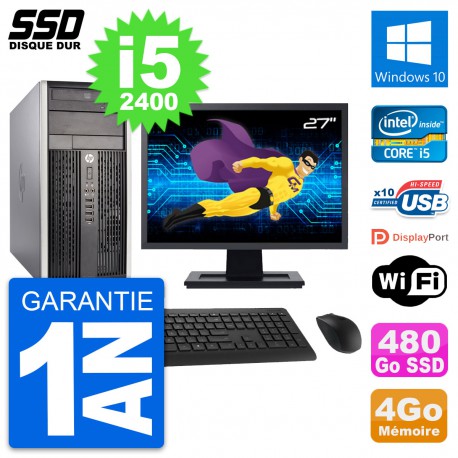 PC Tour HP 6300 CMT Ecran 27" Intel i5-2400 RAM 4Go SSD 480Go Windows 10 Wifi