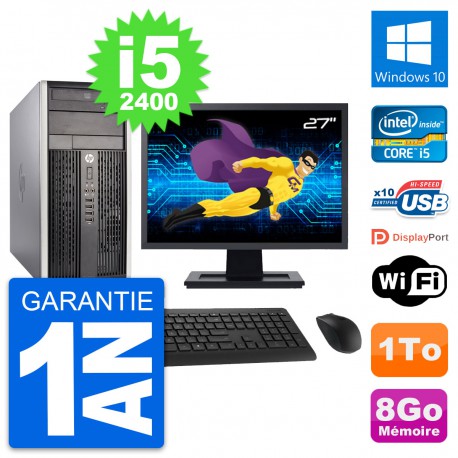 PC Tour HP Pro 6300 CMT Ecran 27" i5-2400 RAM 8Go Disque Dur 1To Windows 10 Wifi