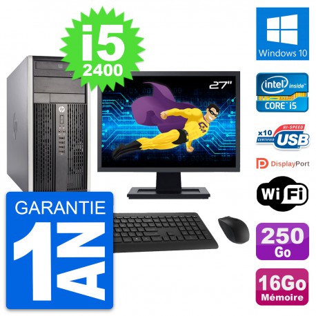 PC Tour HP Pro 6300 CMT Ecran 27" i5-2400 RAM 16Go Disque 250Go Windows 10 Wifi