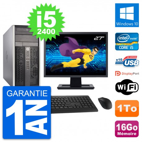 PC Tour HP Pro 6300 CMT Ecran 27" i5-2400 RAM 16Go Disque 1To Windows 10 Wifi