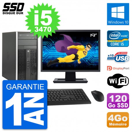 PC Tour HP 6300 CMT Ecran 19" Intel i5-3470 RAM 4Go SSD 120Go Windows 10 Wifi