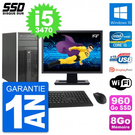 PC Tour HP 6300 CMT Ecran 19" Intel i5-3470 RAM 8Go SSD 960Go Windows 10 Wifi