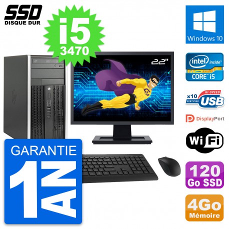 PC Tour HP 6300 CMT Ecran 22" Intel i5-3470 RAM 4Go SSD 120Go Windows 10 Wifi