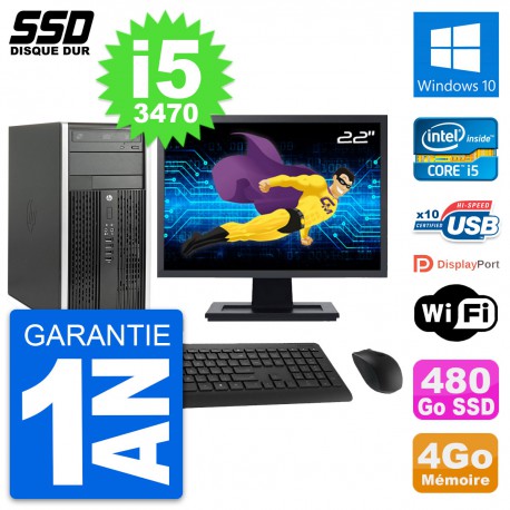 PC Tour HP 6300 CMT Ecran 22" Intel i5-3470 RAM 4Go SSD 480Go Windows 10 Wifi