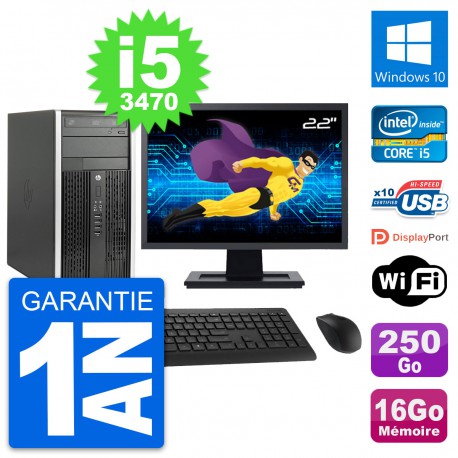 PC Tour HP Pro 6300 CMT Ecran 22" i5-3470 RAM 16Go Disque 250Go Windows 10 Wifi