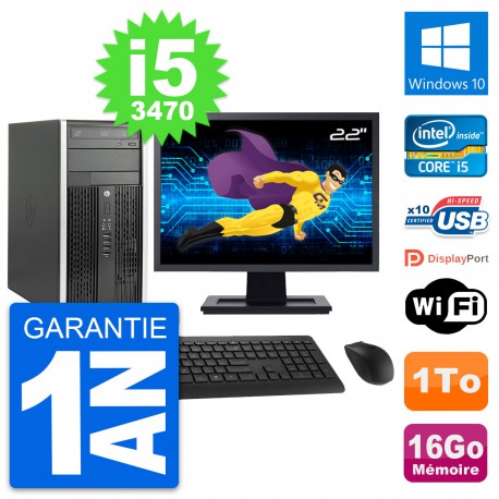 PC Tour HP Pro 6300 CMT Ecran 22" i5-3470 RAM 16Go Disque 1To Windows 10 Wifi