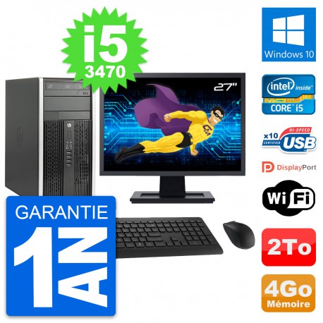 PC Tour HP Pro 6300 CMT Ecran 27" i5-3470 RAM 4Go Disque Dur 2To Windows 10 Wifi