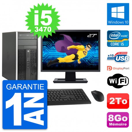 PC Tour HP Pro 6300 CMT Ecran 27" i5-3470 RAM 8Go Disque Dur 2To Windows 10 Wifi