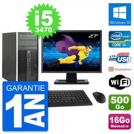 PC Tour HP Pro 6300 CMT Ecran 27" i5-3470 RAM 16Go Disque 500Go Windows 10 Wifi