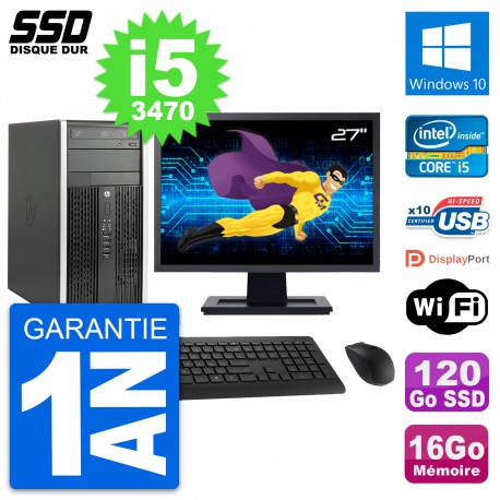 PC Tour HP 6300 CMT Ecran 27" Intel i5-3470 RAM 16Go SSD 120Go Windows 10 Wifi