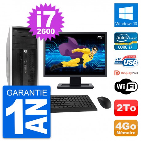 PC Tour HP Pro 6300 CMT Ecran 19" i7-2600 RAM 4Go Disque Dur 2To Windows 10 Wifi