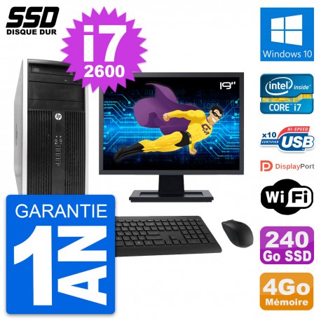 PC Tour HP 6300 CMT Ecran 19" Intel i7-2600 RAM 4Go SSD 240Go Windows 10 Wifi