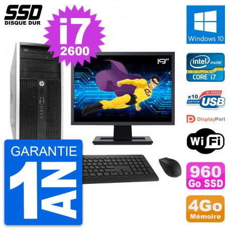 PC Tour HP 6300 CMT Ecran 19" Intel i7-2600 RAM 4Go SSD 960Go Windows 10 Wifi
