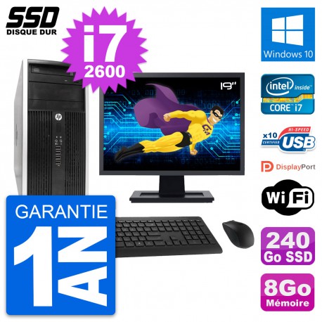 PC Tour HP 6300 CMT Ecran 19" Intel i7-2600 RAM 8Go SSD 240Go Windows 10 Wifi