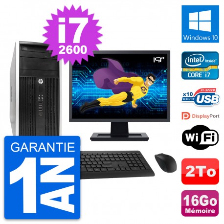 PC Tour HP 6300 CMT Ecran 19" i7-2600 RAM 16Go Disque Dur 2To Windows 10 Wifi