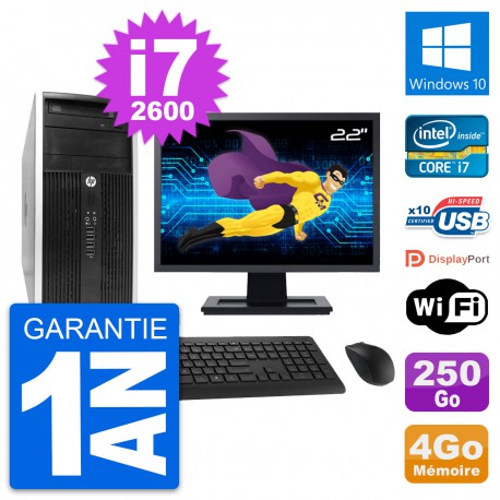 PC Tour HP Pro 6300 CMT Ecran 22" i7-2600 RAM 4Go Disque 250Go Windows 10 Wifi