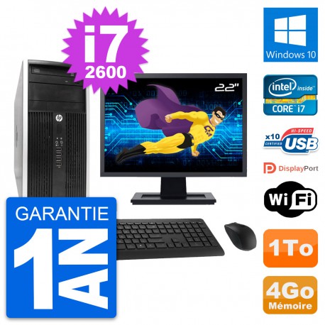 PC Tour HP Pro 6300 CMT Ecran 22" i7-2600 RAM 4Go Disque Dur 1To Windows 10 Wifi