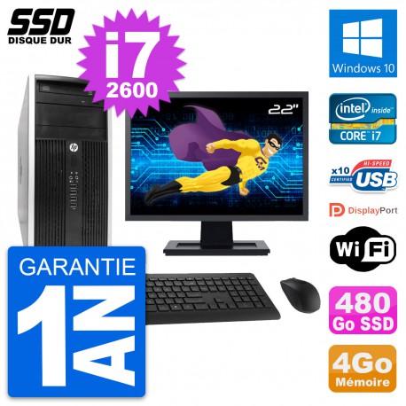 PC Tour HP 6300 CMT Ecran 22" Intel i7-2600 RAM 4Go SSD 480Go Windows 10 Wifi