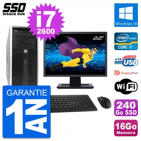 PC Tour HP 6300 CMT Ecran 22" Intel i7-2600 RAM 16Go SSD 240Go Windows 10 Wifi