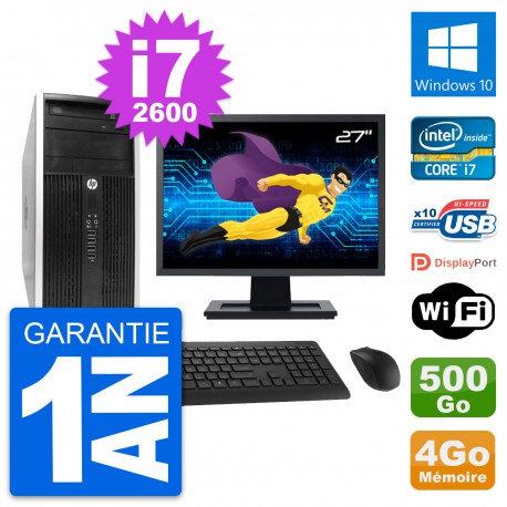 PC Tour HP Pro 6300 CMT Ecran 27" i7-2600 RAM 4Go Disque 500Go Windows 10 Wifi