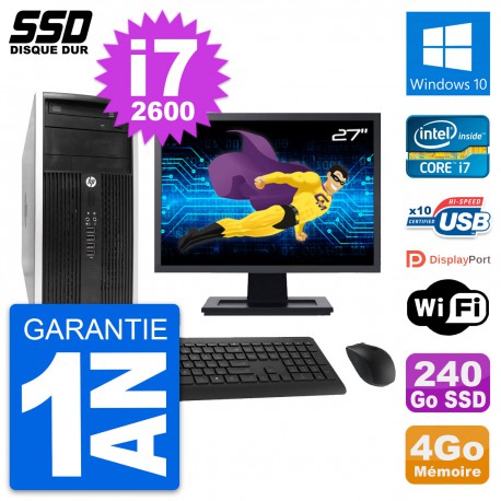PC Tour HP 6300 CMT Ecran 27" Intel i7-2600 RAM 4Go SSD 240Go Windows 10 Wifi