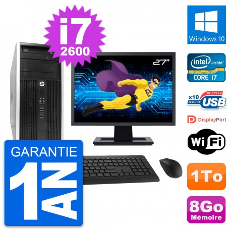 PC Tour HP Pro 6300 CMT Ecran 27" i7-2600 RAM 8Go Disque Dur 1To Windows 10 Wifi