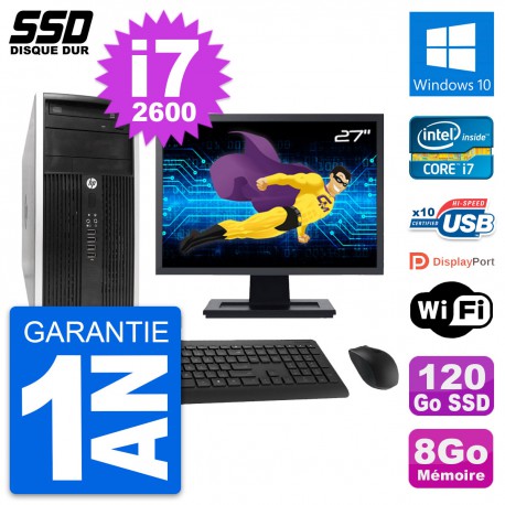 PC Tour HP 6300 CMT Ecran 27" Intel i7-2600 RAM 8Go SSD 120Go Windows 10 Wifi
