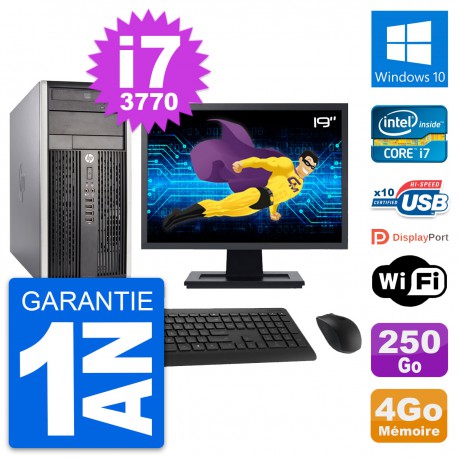 PC Tour HP Pro 6300 CMT Ecran 19" i7-3770 RAM 4Go Disque 250Go Windows 10 Wifi