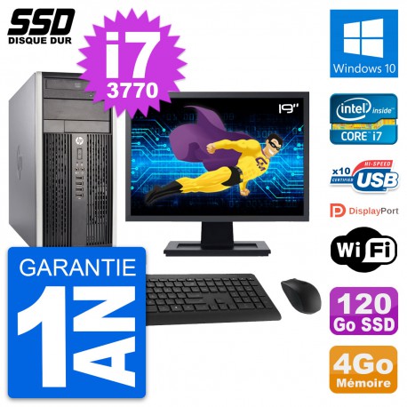 PC Tour HP 6300 CMT Ecran 19" Intel i7-3770 RAM 4Go SSD 120Go Windows 10 Wifi