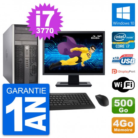 PC Tour HP Pro 6300 CMT Ecran 22" i7-3770 RAM 4Go Disque 500Go Windows 10 Wifi