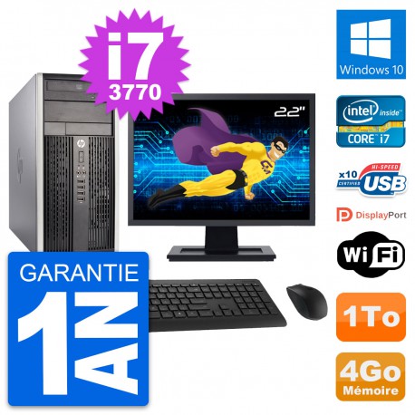 PC Tour HP Pro 6300 CMT Ecran 22" i7-3770 RAM 4Go Disque Dur 1To Windows 10 Wifi