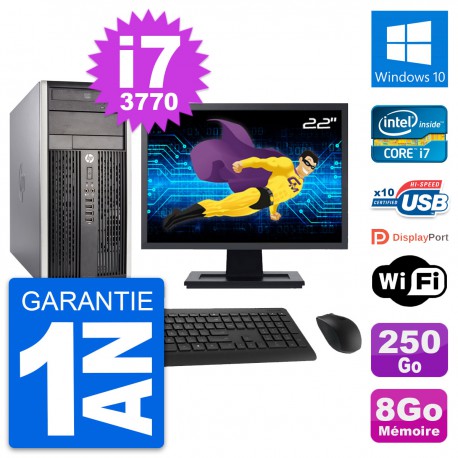 PC Tour HP Pro 6300 CMT Ecran 22" i7-3770 RAM 8Go Disque 250Go Windows 10 Wifi