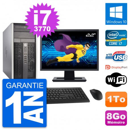 PC Tour HP Pro 6300 CMT Ecran 22" i7-3770 RAM 8Go Disque Dur 1To Windows 10 Wifi