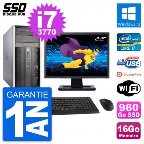 PC Tour HP 6300 CMT Ecran 22" Intel i7-3770 RAM 16Go SSD 960Go Windows 10 Wifi