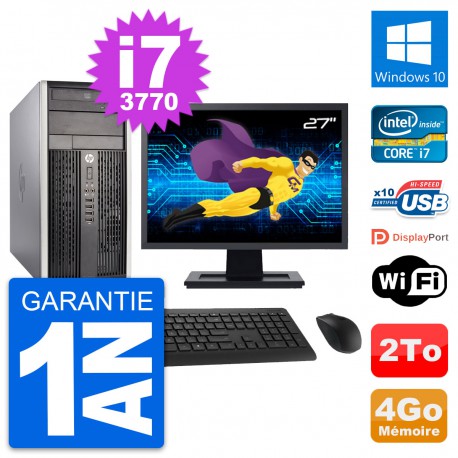 PC Tour HP Pro 6300 CMT Ecran 27" i7-3770 RAM 4Go Disque Dur 2To Windows 10 Wifi