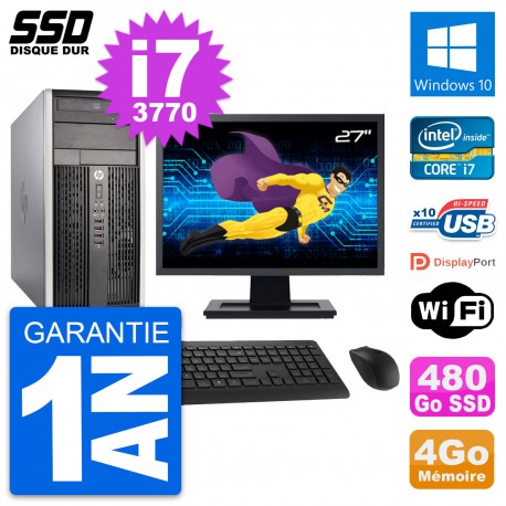 PC Tour HP 6300 CMT Ecran 27" Intel i7-3770 RAM 4Go SSD 480Go Windows 10 Wifi