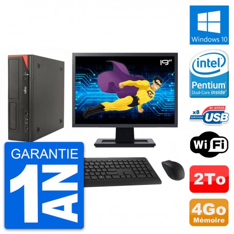 PC Fujitsu E520 DT Ecran 19" Intel G3220 RAM 4Go Disque Dur 2To Windows 10 Wifi