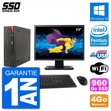 PC Fujitsu E520 E85+ DT Ecran 19" Intel G3220 RAM 4Go SSD 960Go Windows 10 Wifi